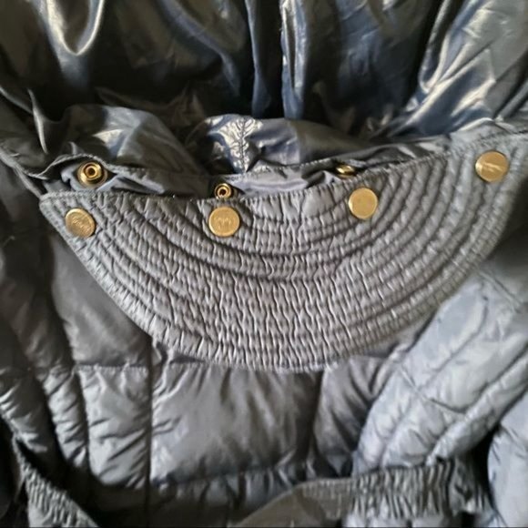 ADD DOWN Size 4 Navy Blue Puffer Belted Coat Detachable Snap Button Hood - Picture 16 of 16